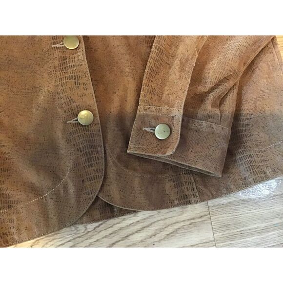Bamboo Traders Brown Reptile Snake Print Shirt Jacket Size PL Brass Buttons - Picture 4 of 7
